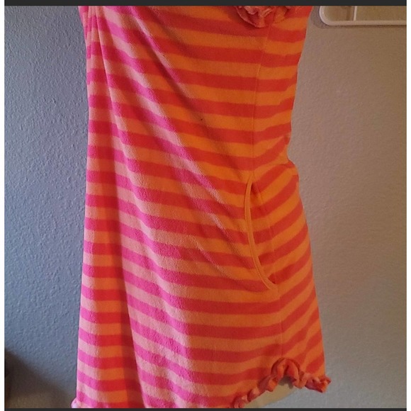 Betsey Johnson orange & pink striped terrycloth coverup. Large - Picture 2 of 8